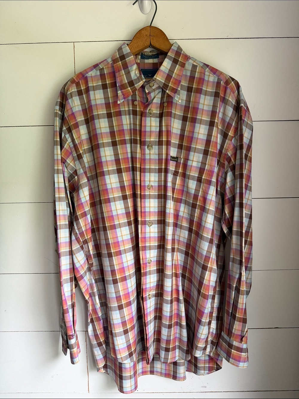 Façonnable Men’s Dress Shirt Multicolor Size XL Brown, Pink, Blue, and White